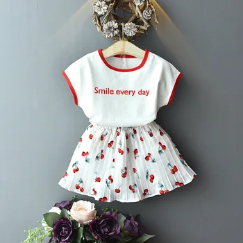 2019 m. Vaikų mergaičių naujas vasaros atsitiktinis raidžių medvilnės marškinėliai + mielas gėlių spausdinti klostuotas sijonas drabužių rinkiniai 2-7 metų !