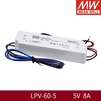 Meanwell originalus 5V Maitinimo LPV-60-5 40W 8A IP67 UL CB, CE, EMC LED apšvietimas