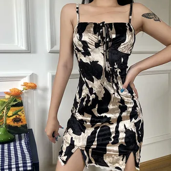 Moterų Mados Seksualus Camisole Leopardas Spausdinti Aukštos Juosmens Klubo Ritininės Mini Suknelė Padalinta Sijonai Šalies Culb Strappy Sukienki Frau Kleid