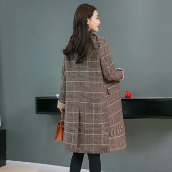Retro patikrinti, vilnoniai paltai moteriški drabužiai 2018 naują stilių ilgai kostiumas apykaklės retro slim temperamentas didelis metrų vilnonių coatTB18601