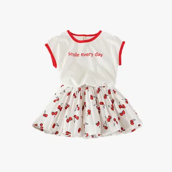 2019 m. Vaikų mergaičių naujas vasaros atsitiktinis raidžių medvilnės marškinėliai + mielas gėlių spausdinti klostuotas sijonas drabužių rinkiniai 2-7 metų !