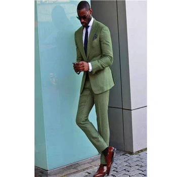 Klasikinis aukštos kokybės vyriški tiktų žalia atvartas single-breasted groomsman suknelė ir vyrų promenadzie suknelė (striukė + kelnės) pagal užsakymą pagaminti