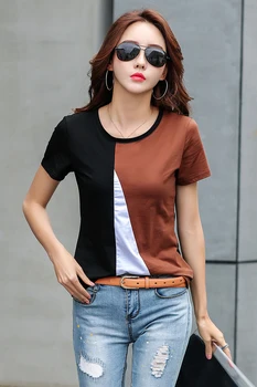 Korėjos drabužių 2021 harajuku marškinėlius plius dydis moterų, Trumpas Office Lady O-Kaklo moteriški drabužiai Slim t-shirt 2570 50