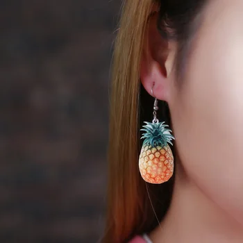 Naujų vaisių serijos ananasų kūrybinė asmenybė lašas auskarai moterų Japonijos ir korėjos juokinga ausies kabliuko maži auskarai moteris