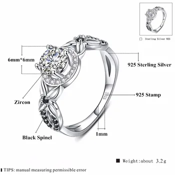 2020 Naujas Romantiškas 925 Sterlingas Sidabro Fine Jewelry Dalyvavimas Juoda Spinel Gėlių Vestuvinis Žiedas Moterims Anillos Mujer G081