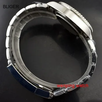 E2428 Bliger 40mm Safyro stiklas Plieno Atveju Black Dial Luminou rankas, Automatinė vyrų laikrodžiai