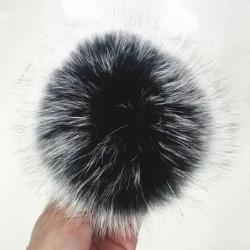 Gamtos Kieto Juoda Dažytos Nekilnojamojo Nuimamas 14cm Fox Fur Pom pom Kailio Kamuolys Megzti Beanies Kepurės Kepurės Skullies