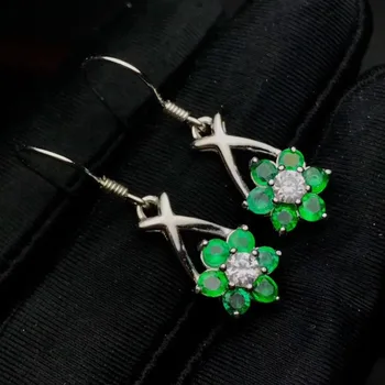 Gėlių Auskarai Gamtos smaragdo auskarai Nemokamas pristatymas Nekilnojamojo originalus smaragdas 925 sterlingas sidabro 3mm 12pcs Perlas