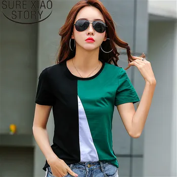 Korėjos drabužių 2021 harajuku marškinėlius plius dydis moterų, Trumpas Office Lady O-Kaklo moteriški drabužiai Slim t-shirt 2570 50