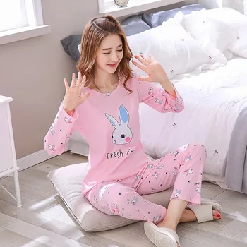 Moterų Homewear Pavasarį ir Rudenį Naujų Moterų Pižama ilgomis Rankovėmis Mielas Pižama Moterims Miego Viršūnes Pijamas Moterų Sleepwear