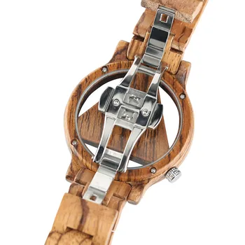 REDFIRE Zebrawood Laikrodis Mens Watches Skaidrus Tuščiaviduriai Trikampis Dial Mediniai Žiūrėti Kvarco Pilną Medienos Vyrų Laikrodis reloj