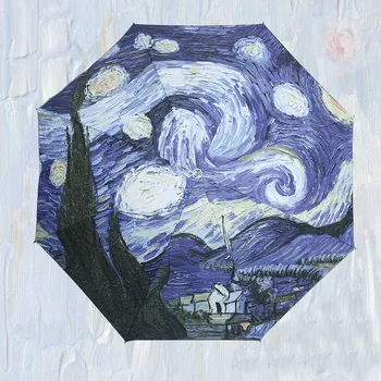 Van Gogh Aliejaus Tapybai Skėtis Moterų Kūrybos Žvaigždėtas Dangus Menų Skėtis Moterų Kelionės Lauko Skėčiai Nuo Saulės Mergaitė Lietaus Skėčiai