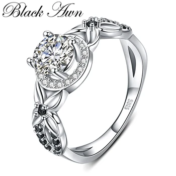 2020 Naujas Romantiškas 925 Sterlingas Sidabro Fine Jewelry Dalyvavimas Juoda Spinel Gėlių Vestuvinis Žiedas Moterims Anillos Mujer G081