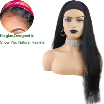 Tiesiai Žmogaus Plaukų Perukai Glueless Nė vienas Nėriniai Priekiniai Perukai Brizilian Remy Plaukų Mašina Padarė Lankelis Perukas Juoda Moterų 150Density