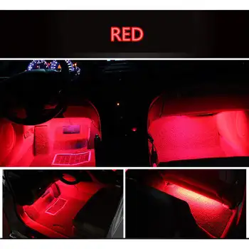 4pcs Automobilių 5050SMD Raudona LED Šviesos Juostelės Šviesos Spalvos Automobilį, Dekoratyvinis Stilius, Atmosfera, Žibintus, Automobilio Salono Lemputė Su Nuotolinio 12V