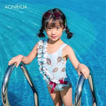 AONIHUA Laciness peteliškę maudymosi kostiumėlį Vienas Gabalas Grožio Mergina, plaukti kostiumas Kelionės Paplūdimio Dozavimo Kostiumas Su Skrybėlę 2-12 Metų