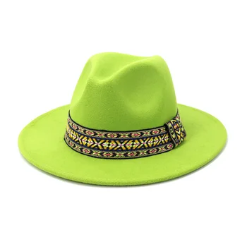 Britų Klasikinis Wollen Manė, Džiazo Panama Fedoras Skrybėlės Negabaritinių Platus Kraštų Kaubojus Ponai Elegantiškas Moteris Juoda Viršų Skrybėlės Kepurės