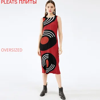 Klostes Suknelė Moterų Vasaros Naują Stilių Apvalios Kaklo Vidurio Ilgis Miyake Ratas Spausdinti Universalus Slim Raudonos Suknelės Vestidos Shein