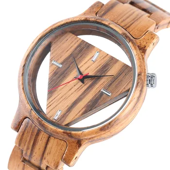 REDFIRE Zebrawood Laikrodis Mens Watches Skaidrus Tuščiaviduriai Trikampis Dial Mediniai Žiūrėti Kvarco Pilną Medienos Vyrų Laikrodis reloj